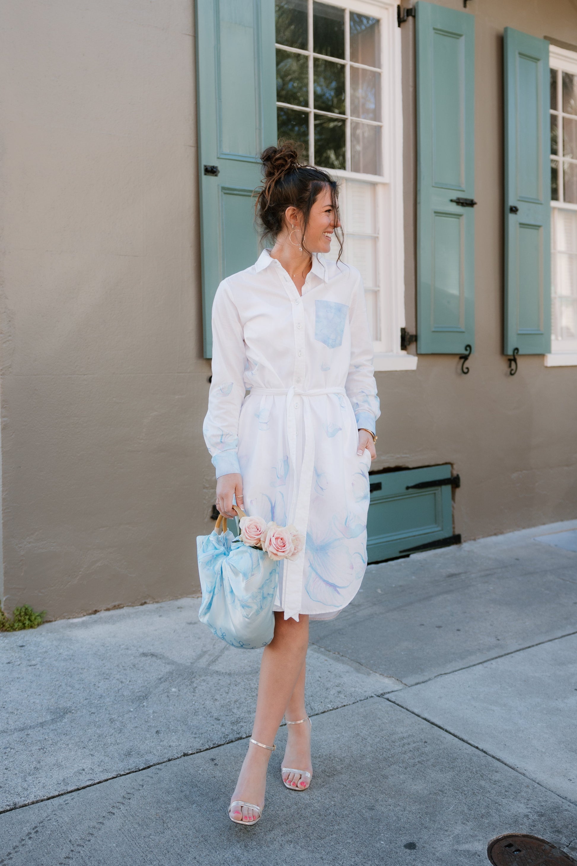 maeve blue and white dress Maeve The Bettina Tiered Shirt Dress By In Blue