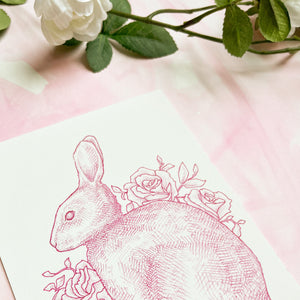 pink bunny drawing - gift for her