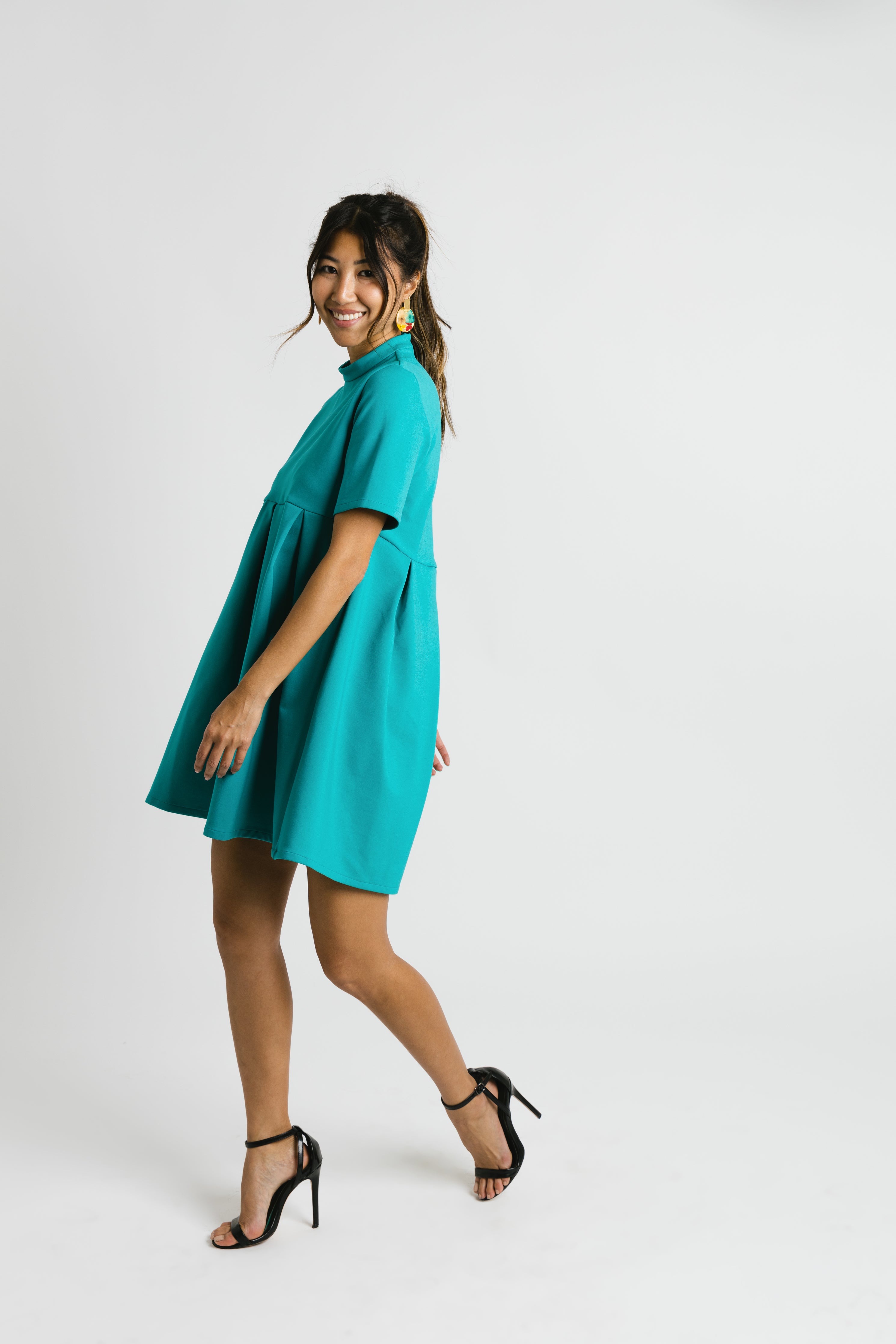 wedding guest outfit - teal dress